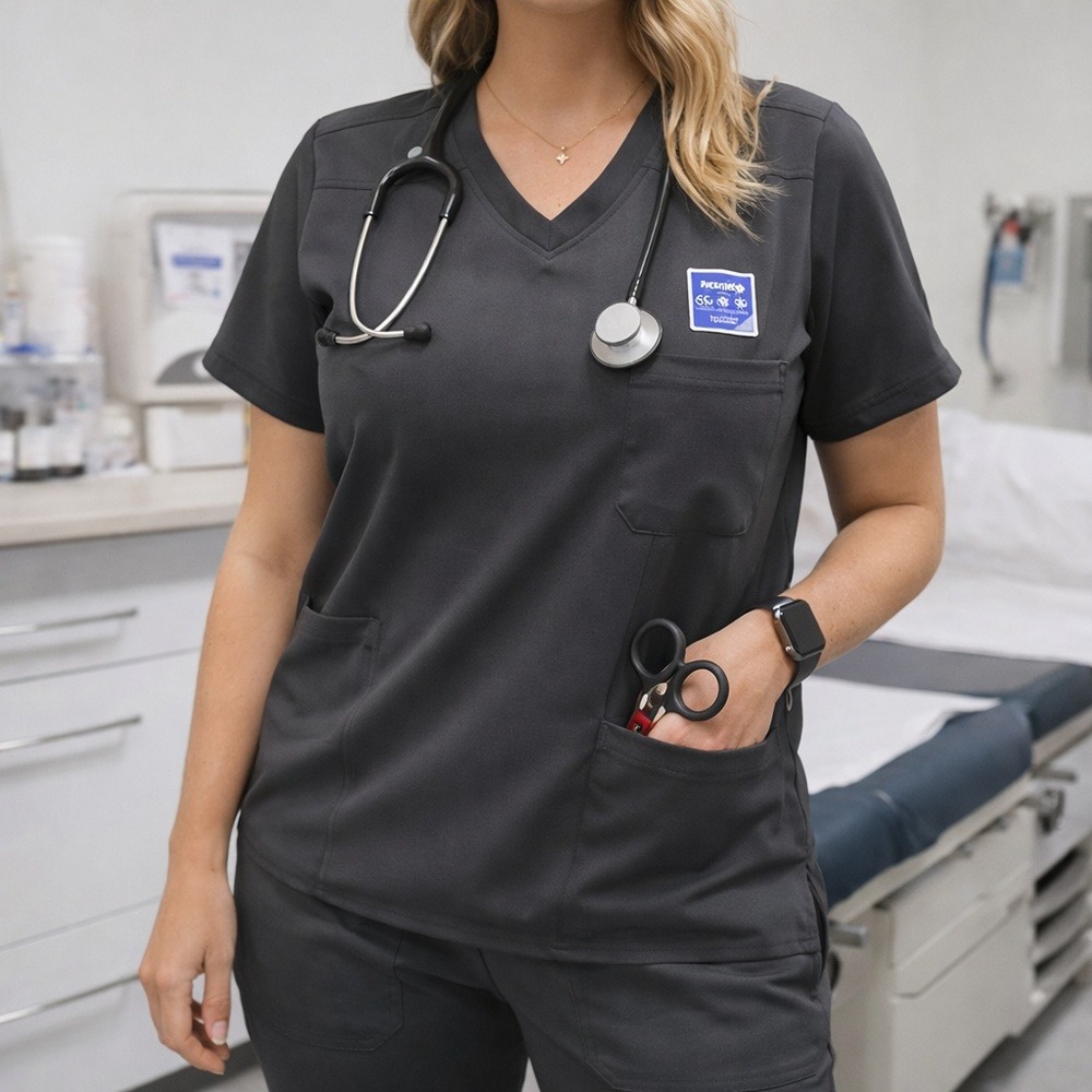Scrubstar Premium Scrub Top M Charcoal 4 Way Stretch Performance Nursing